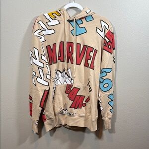 Marvel Beige Hoodie with Bold Comic Graphics - Like New